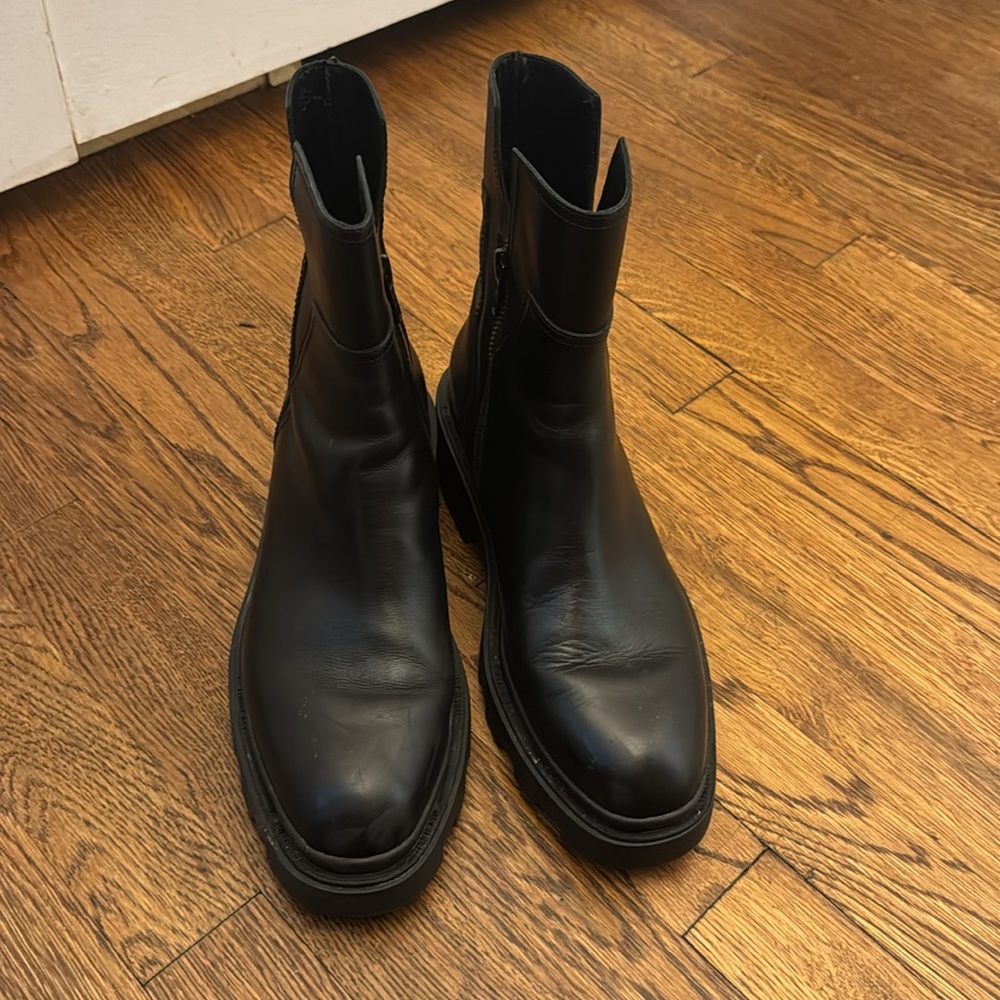 ASH brand, Melrose Lug Sole black leather booty